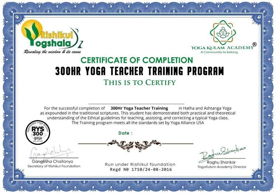 300hr TTC Certificate